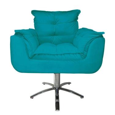 Imagem de Jogo 2 Poltronas Estofada Consultório Base Giratória de Metal Opala Suede Azul Turquesa - LM DECOR