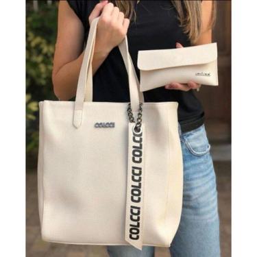 Imagem de Bolsa Feminina OEM Estilo Sacola com Fecho de Zíper 32 X 34 cm Marfim para Uso Diário