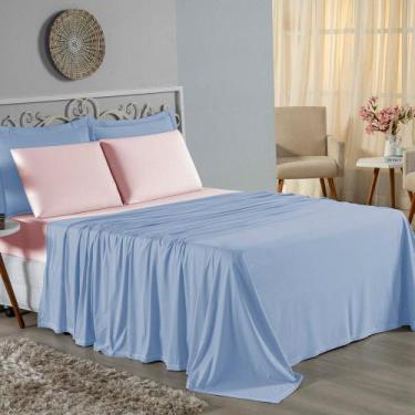 Imagem de Jogo de Cama Casal Viúva Nobre 4 Peças Malha 100% Algodão - Azul-Bebê 