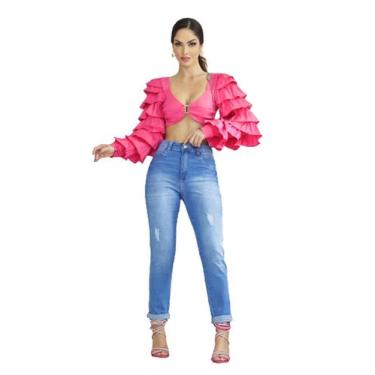 Imagem de Calça Feminina Biotipo Jeans Com Barra e Destroyed, Azul, Médio, 36
