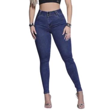 Imagem de Calça Feminina Jeans Escuro Modeladora Cós Largo Pitbull 84404, 42, Az