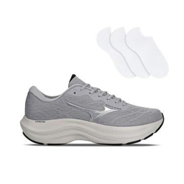 Imagem de Kit Tênis Mizuno Enigma Masculino + 3 Pares de Meias, Cinza, 39