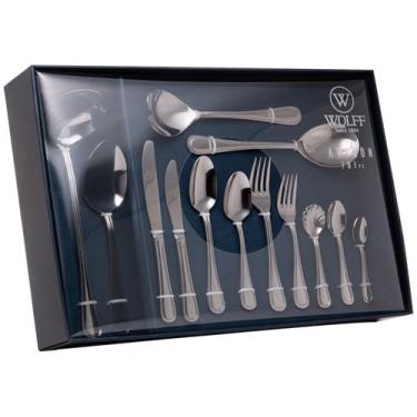 Imagem de Conjunto Faqueiro 101 Peças Aço Inox Avalon Jogo Talheres Caixa Wolff,