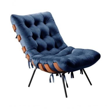 Imagem de Poltrona Costela Decorativa Veludo com Enchimento de Fibra Siliconada Azul 210 Bella Decor