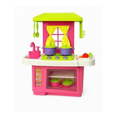 Imagem de Cozinha Infantil Forno Pia Fogão com Porta Panelas Talheres com Bocas Giratórias e Porta Transparente Lua de Cristal