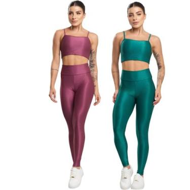 Imagem de KIT 2 Conjunto Fitness Top e Calça Esmeralda Bella Fiore Roupa Academi