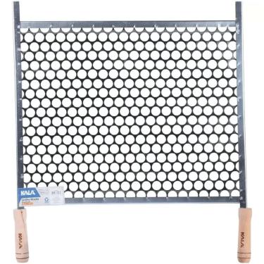 Imagem de Grelha Moeda para Churrasco Aço Galvanizado com Cabo de Madeira Multiuso Cinza Kala 60X40CM