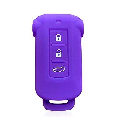 Imagem de WSWJDW Porta-chaves de sílica para controle remoto Capa de chave de carro Capa de chaveiro Porta-chaves com anel, adequado para Mitsubishi Outlander 2014 Pajero Delica, roxo escuro
