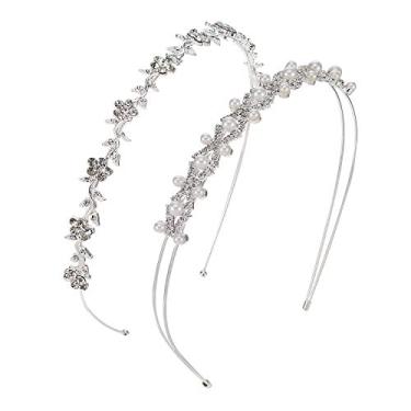 Imagem de 2 peças de tiara de casamento com strass de cristal para noivas, tiara feminina, flor, pérola, diamante, prata, folhas de flor, acessórios de cabelo, tiara para noivas, damas de honra, festa