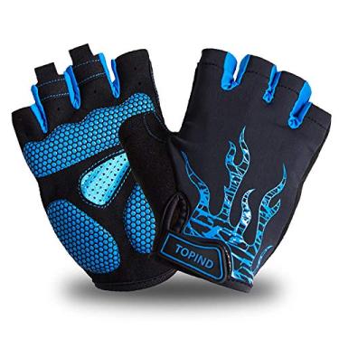 Imagem de TOPIND Luvas de mountain bike para homens e mulheres, luvas de bicicleta suja meio dedo com almofada de gel, luvas de ciclismo antiderrapantes e respiráveis (azul, P)