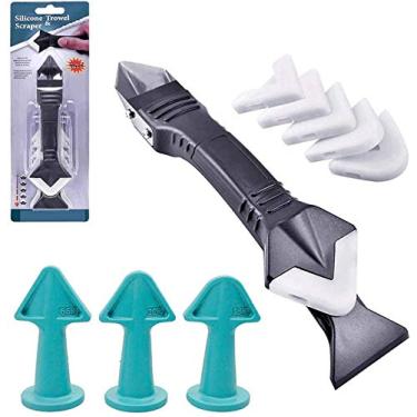 Imagem de Kit de ferramentas de calafetagem, raspador de ângulo de cola de vidro, removedor de calafetagens e kit de ferramentas raspador, kit de ferramentas de acabamento de calafetagem de silicone 3 em 1 com raspador de selante, ferramenta de acabamento de selante de silicone