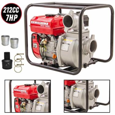 Imagem de Motobomba Kawashima GW300 Autoescorvante Saída de 3 Polegadas À Gasolina 212cc 7HP 4 Tempos 26MCA Para Abastecimento de Caixas de Água