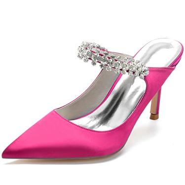 Imagem de Sapato feminino Slingback Maryjane 8,5 cm salto alto de casamento bico fino strass festa trabalho nó de formatura, rosa, 10