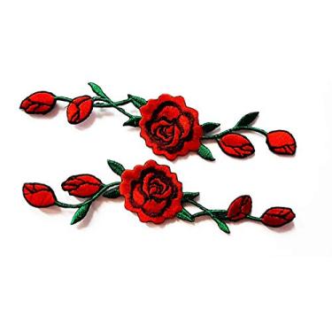 Imagem de HHO Rosa Vermelha Flor Vinhas Flores Floral Retro Bordado Aplique Lindas Flores Remendo para Sacos Jaquetas Roupas Jeans ou Presente, Pequeno