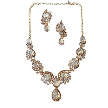 Imagem de Conjunto de brincos de casamento em tom dourado antigo Art Deco vintage estilo melindrosa Gatsby champanhe âmbar amarelo citrino strass declaração casamento noiva baile, Pedra preciosa, Strass