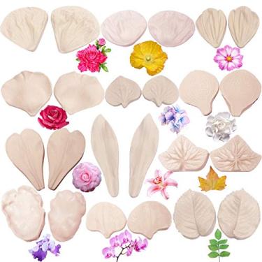 Imagem de 12 conjuntos de moldes de flores de gumpaste, moldes de flores de fondant, moldes de veias de silicone, ferramentas de fabricação de flores de açúcar para fondant, sabonete de chocolate, argila polímera, decoração de bolos