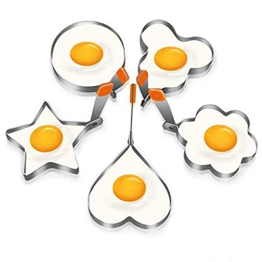 Imagem de Anel de Ovo de Aço Inoxidável SOOHAO para Ovos de Fritadeira com Alça Não Escalada, Sem Cola de Ovo Frito e Escova de Óleo, Conjunto Cookind para Iniciantes, Anéis de Omeleta para Grade com Formas Fofas 5 Pacotes