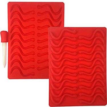 Imagem de Mydio 20 Moldes de silicone para goma com 1 conta-gotas, livre de BPA, para doces "faça você mesmo", decoração de bolo, chocolate com goma de Halloween, cera de sabonete de chocolate com geleia, vermelho