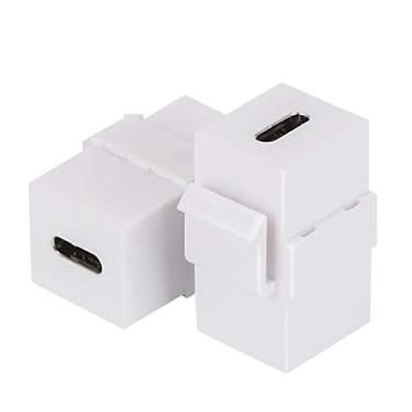 Imagem de Poyiccot conector USB C chaveiro (pacote com 2) USB 3.1 conector tipo C inserção fêmea para fêmea para painel de tomada de placa de parede - branco