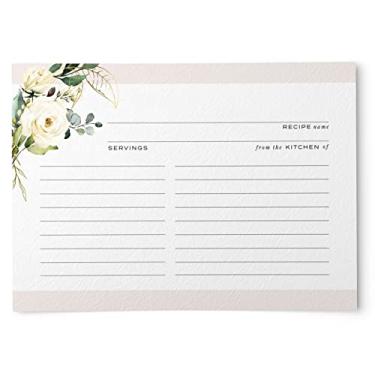Imagem de Dashleigh Cartões de receita de flores brancas e folhas douradas, conjunto de 48, 10 x 15 cm com folha dourada