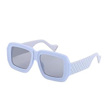 Imagem de Óculos de Sol Feminino Vintage Grande Armação Luxo Exclusivo Impressão Xadrez Óculos de Sol Feminino Moderno Tons Pretos, Azul, UV400