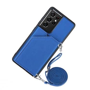 Imagem de Estojo com alça para Samsung Galaxy A53 A33 A73 A13 A12 S21 Plus S20 FE Note 20 S22 Ultra Wallet Card Couro Crossbody Colar Capa, Azul, para M51
