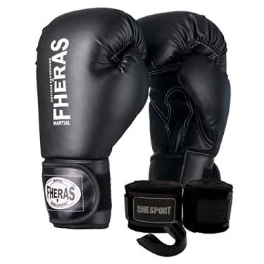 Imagem de Kit Boxe Muay Thai Luva Fheras + Protetor Bucal + Bandagem (16oz, Preto)