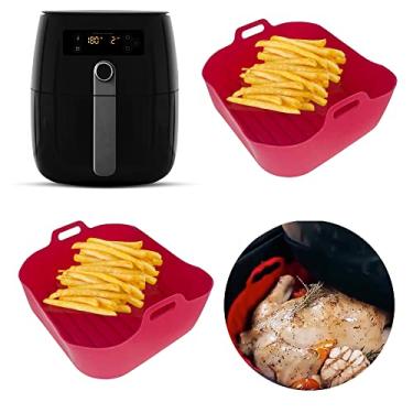Imagem de Kit 2 Pçs Forma De Silicone Para Airfryer Fritadeira Elétrica Quadrada 16cmx16cm Antiaderente Reutilizável Forminha Bolo (Vermelha)