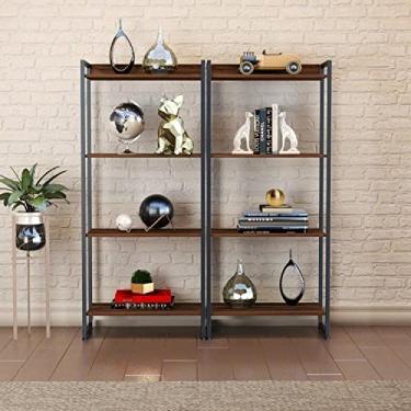 Imagem de Conjunto 2 Estantes para Livros Médias Industrial Aço 4 Prateleiras 146x60cm Active Yescasa Nogal
