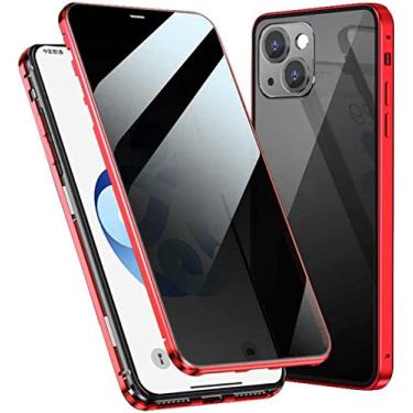 Imagem de GANYUU Capa de telefone vítreo magnética de dupla face de privacidade anti-espiamento, para Apple iPhone 14 Plus (2022) capa de vidro temperado dupla face de 6,7 polegadas (cor: vermelho)