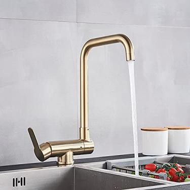 Imagem de Torneira de água fria quente preta janela baixa torneira misturadora de alça única torneira rotativa de cozinha preta dobrável para baixo, ouro escovado B, tamanho único