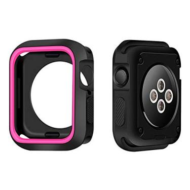 Imagem de Capa Case Capinha Bumper Proteção Silicone Furos Preto Rosa, Compatível com Apple Watch 40mm