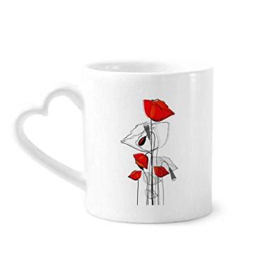 Imagem de Caneca de milho com arte abstrata de flores vermelhas Caneca de café cerâmica copo de coração de vidro
