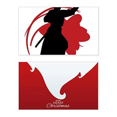 Imagem de Japan Asia Samurai Katana Sakura Parry Outline Holiday Holiday Merry Christmas Cartões de parabéns Mensagem de Natal