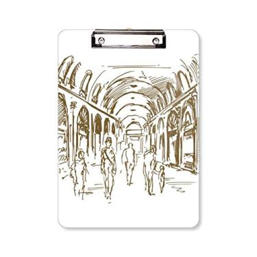 Imagem de Prancheta de paisagem com desenho de marco de corredor, pasta, bloco de notas A4