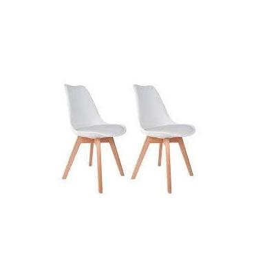 Imagem de Kit C/2 Cadeiras Leda  Charles Eames, Saarinen Wood Com Almofada Branc