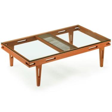 Imagem de Mesa De Centro Los Ozki 120 Cm Madeira Eucalipto Cedro Corda Redonda Rami E Tampo De Vidro