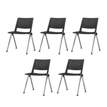 Imagem de Kit 5 Cadeiras Up Assento Preto Base Fixa Cromada - 57832 - Sun House