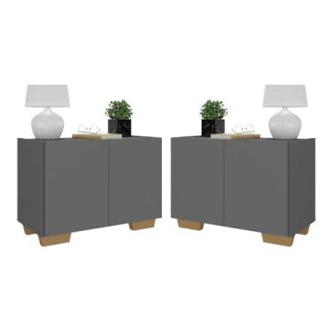 Imagem de Kit 2 Mesas de Cabeceira 2 Portas e Pés Multimóveis Mp4139 Grafite/natural