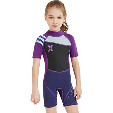 Imagem de Roupa de mergulho e vela infantil de 2,5 mm, roupa de mergulho quente, uma peça de roupa de baixo com proteção UV, Roxa, Large