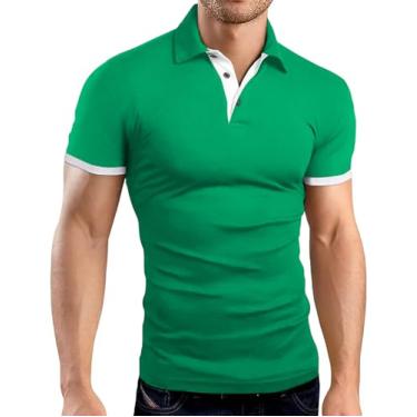 Imagem de KUYIGO Camisas polo masculinas de manga curta e longa casual slim fit camisas básicas de algodão, A66 Kelly Green, M