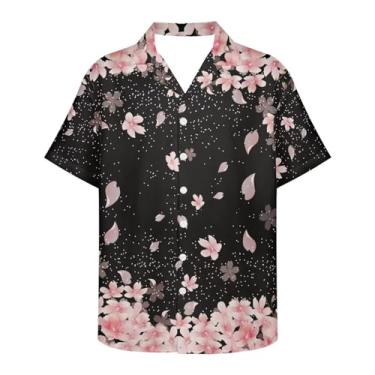 Imagem de Gzzxiailg Camisa masculina descolada com gola V havaiana, camisa de praia tropical, manga curta, verão, roupas de praia, Flor de cerejeira, GG