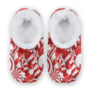Imagem de CHIFIGNO Chinelo quadriculado vermelho branco, chinelos masculinos, chinelos de casa de hóspedes M-XXL, Pirulito vermelho de Natal, XX-Large