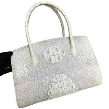 Imagem de Bolsa feminina clássica genuína de crocodilo com alça superior de couro de jacaré OL Lady Bolsa de trabalho feminina, Branco