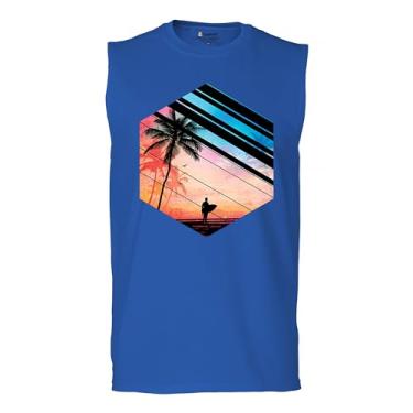 Imagem de Camiseta masculina Surfer Paradise Muscle Vintage Ocean Summer Surfing Wave Vacation Sea Beach Surfboard Peddle Boarding, Azul, G