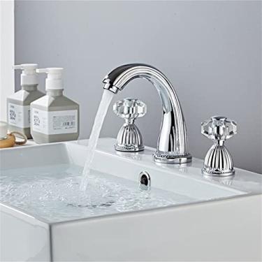 Imagem de Torneiras de lavatório, torneiras de lavatório de latão antigo/preto montadas em deck de banheiro, 3 furos com alça de broca torneira de água quente e fria (cor: cromado)