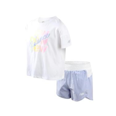 Imagem de New Balance Conjunto de shorts ativos para meninas - camiseta de manga curta de 2 peças e shorts de corrida - Lindo traje de verão para meninas (7-12), White Day Break, 7-8