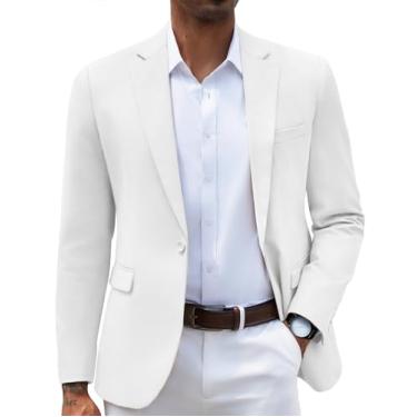Imagem de COOFANDY Blazer masculino casual slim fit casaco esportivo leve com um botão, Branco, X-Large