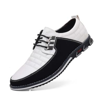 Imagem de Sapatos sociais masculinos casuais de negócios Oxford Derby sapatos de couro ortopédico simples com cadarço mocassins sapatos rasos para homens, Branco, 11