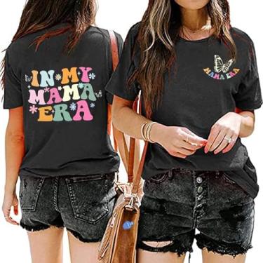 Imagem de Camiseta feminina Mama com estampa de letras coloridas em My Mama Era, estampa floral, borboleta, presente para mamãe, camiseta casual, Double Mama Era, G